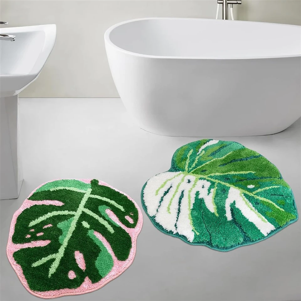 Green Leaf Plush Bathroom Rugs Decoration
